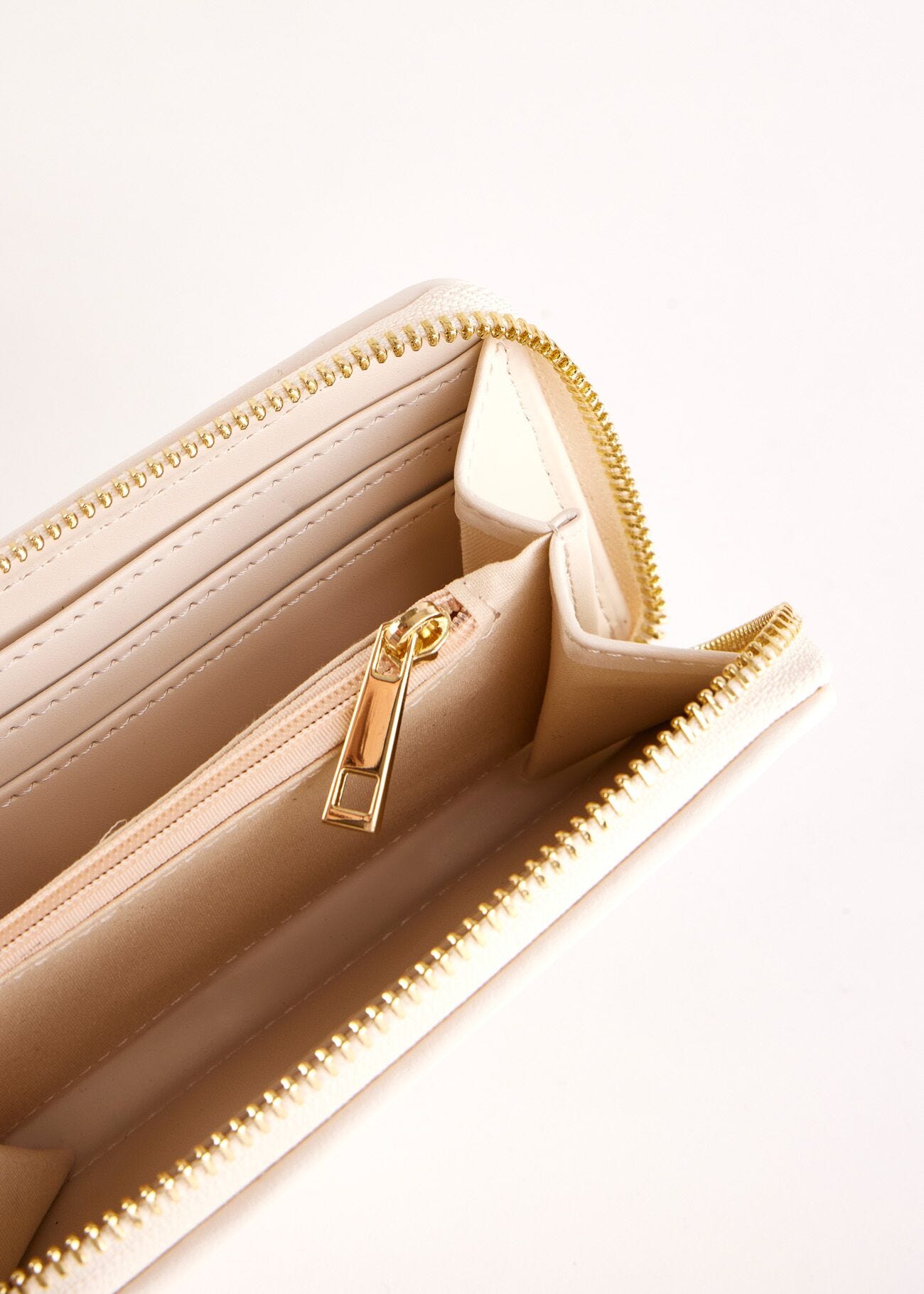 White mini zip-around wallet