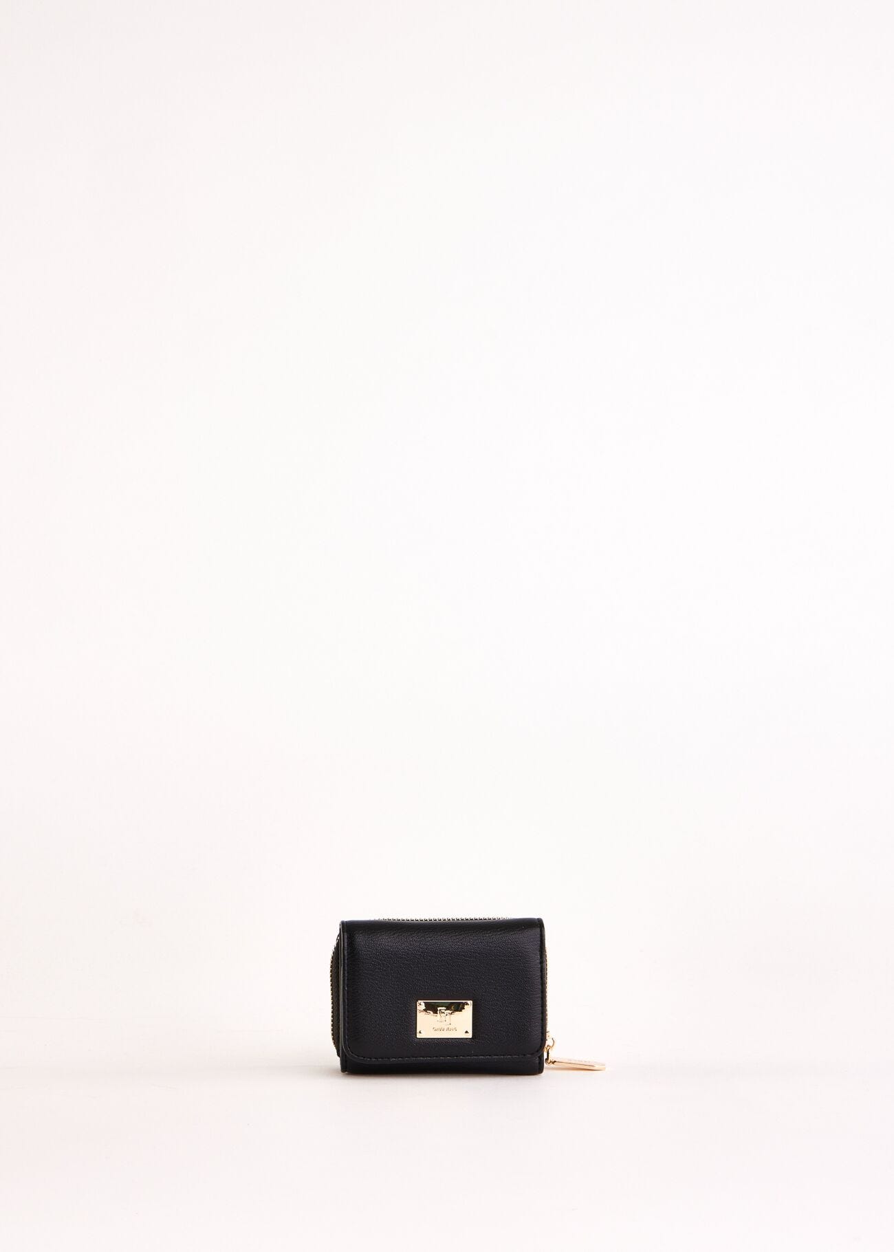 Black mini zip-around wallet