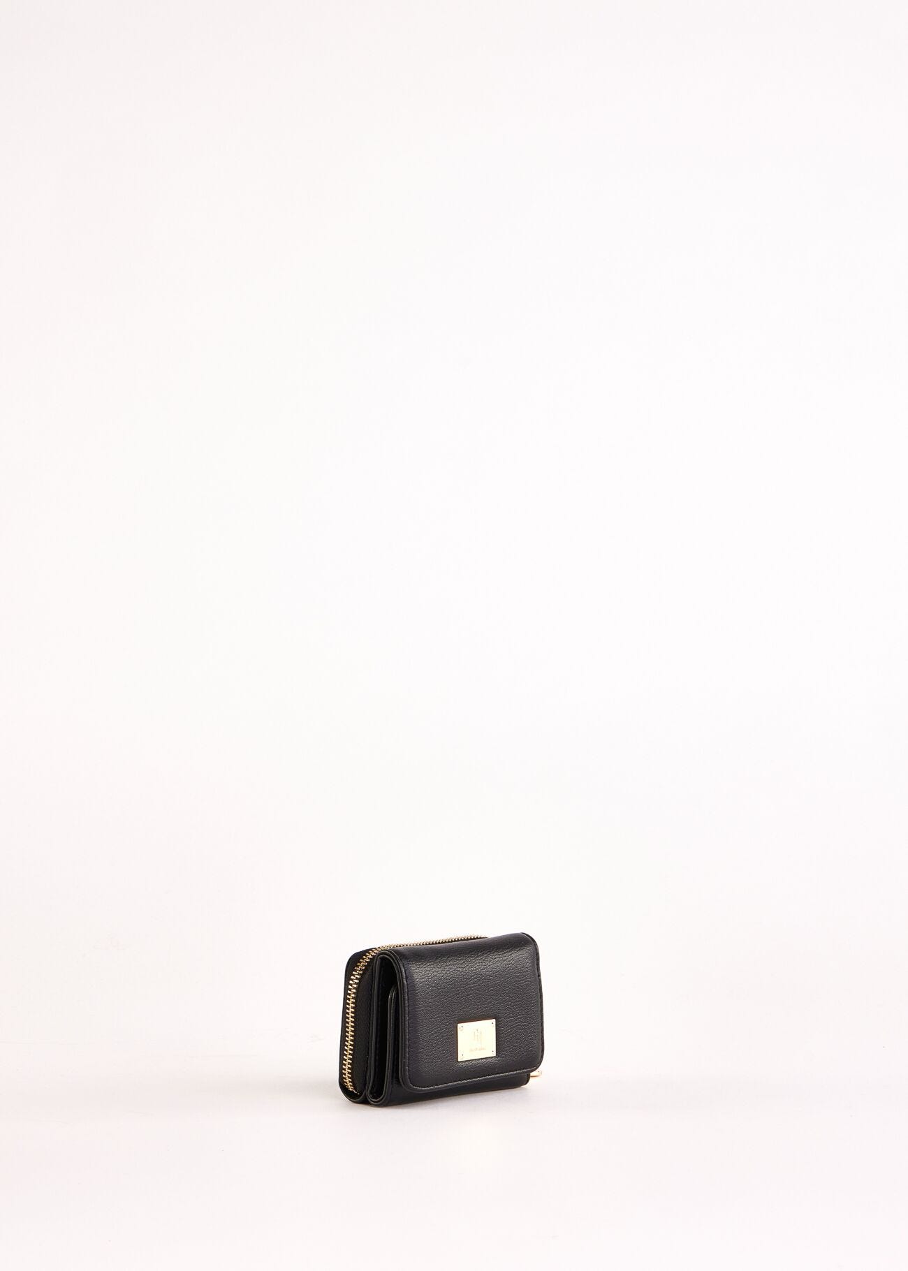 Black mini zip-around wallet