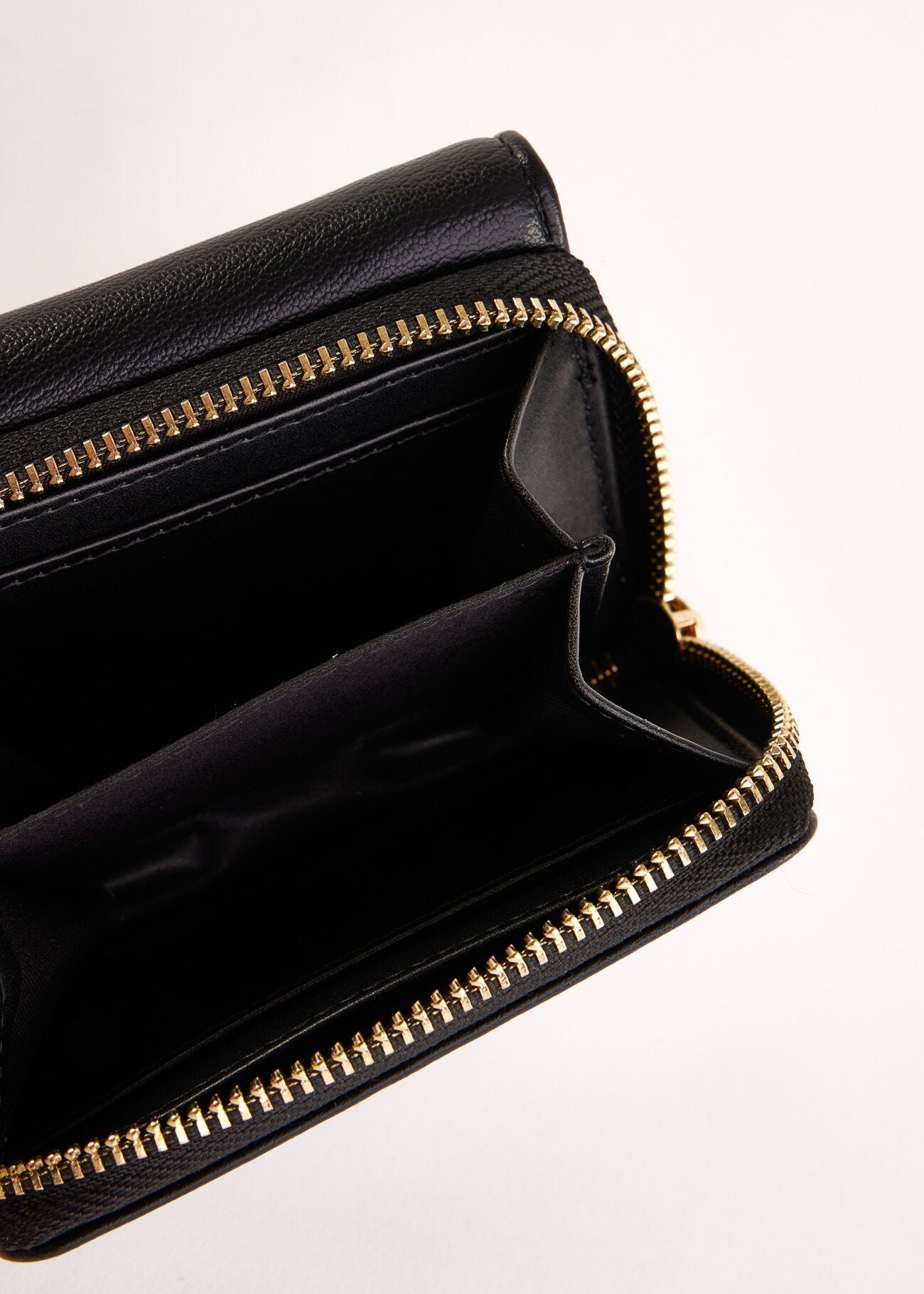 Black mini zip-around wallet