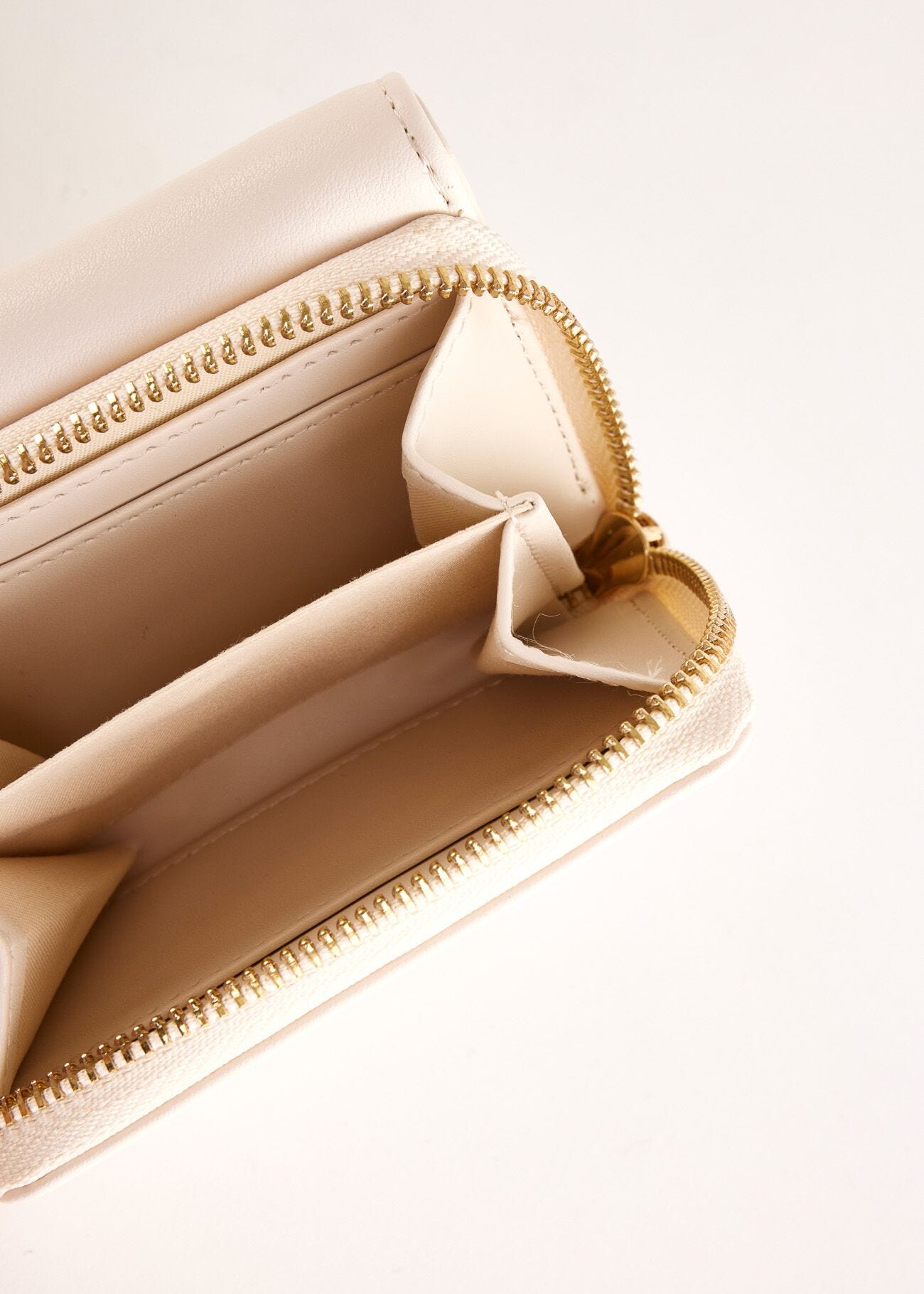 White mini zip-around wallet