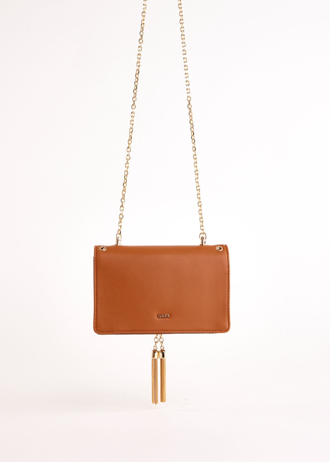 Brown faux-leather crossbody bag