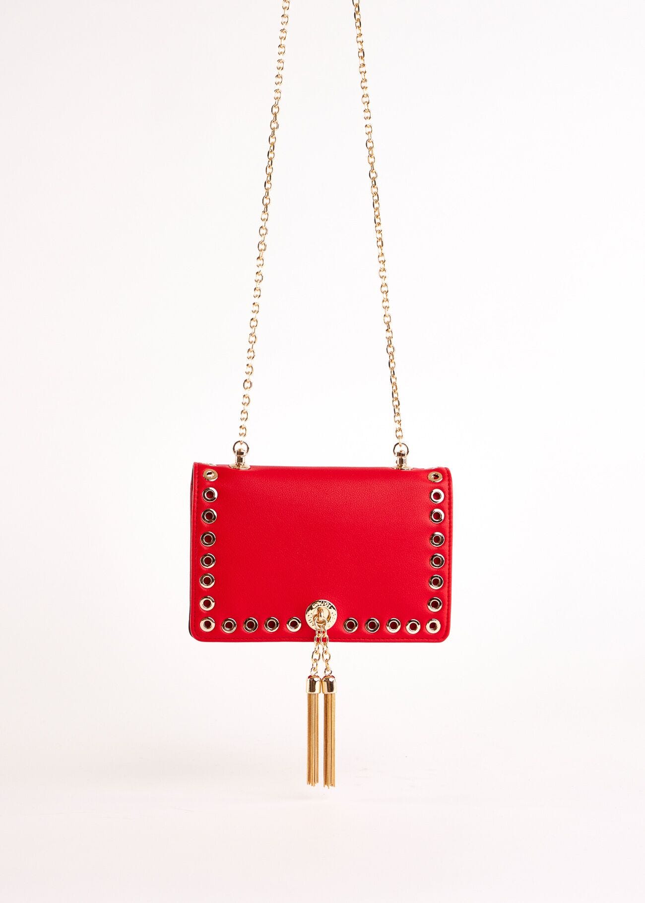 Red faux-leather crossbody bag