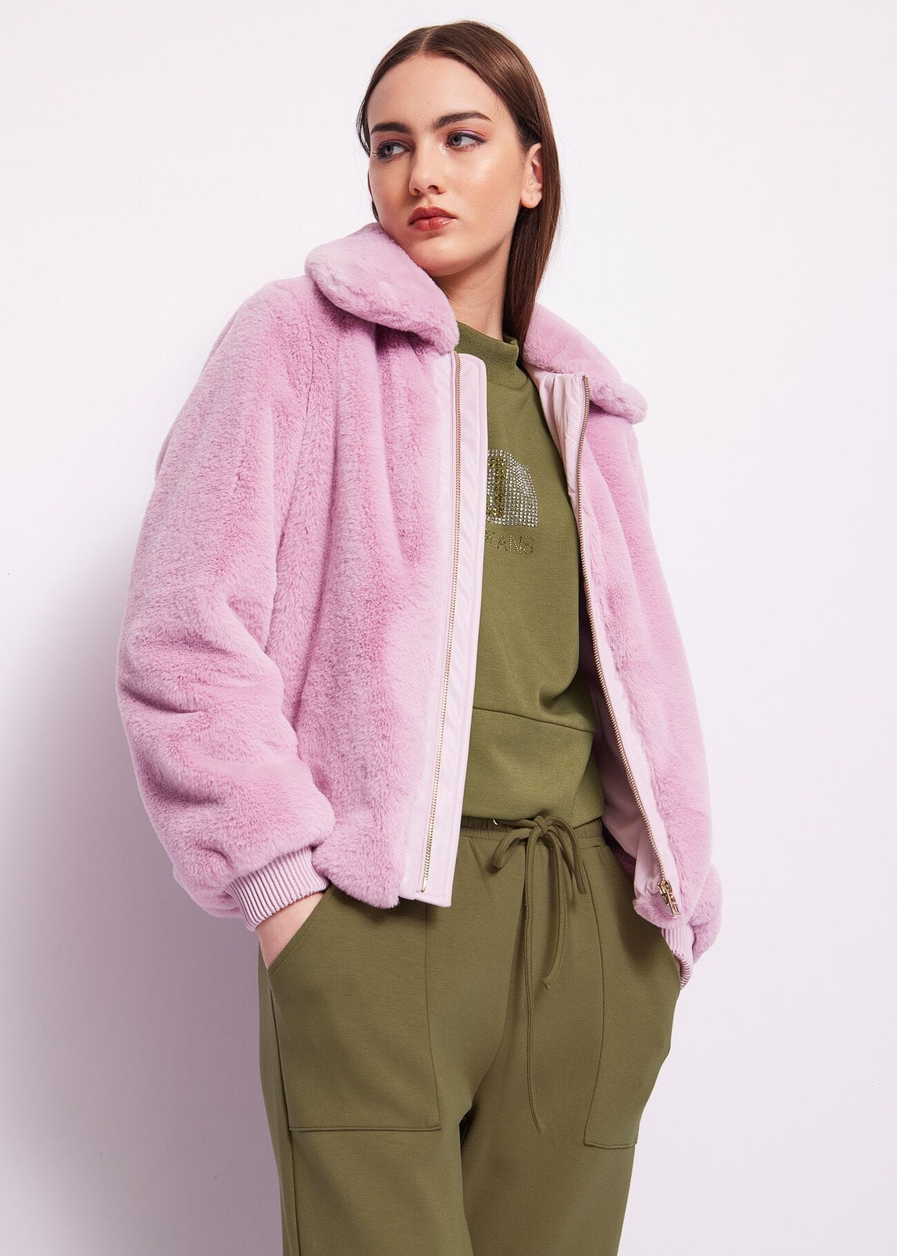 Veste en fourrure synthétique rose