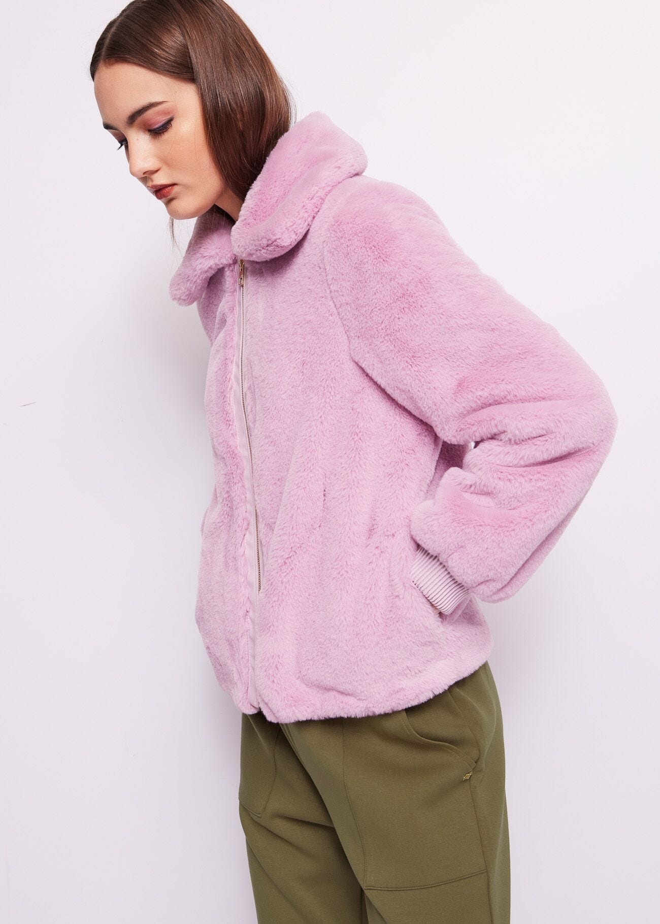 Veste en fourrure synthétique rose