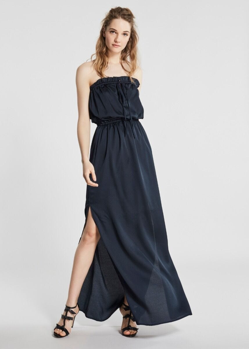 Satin maxi dress with slit 