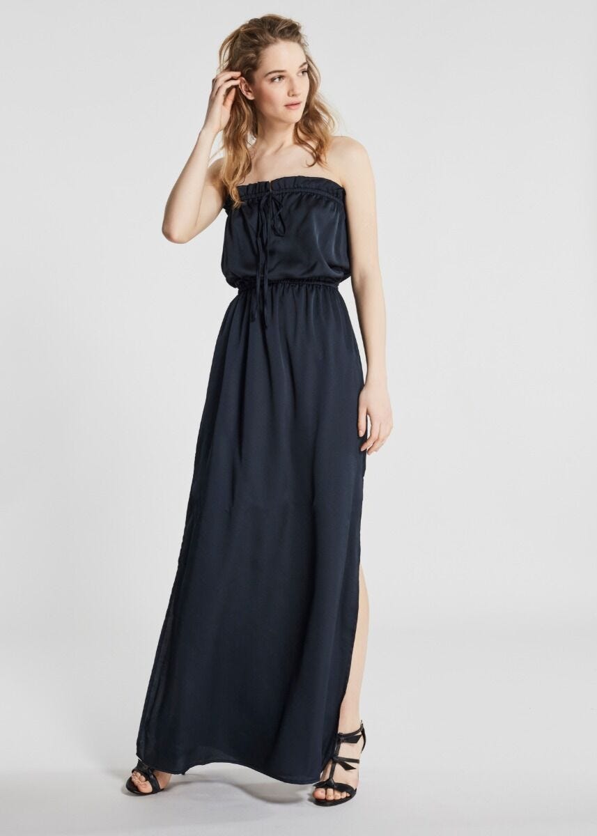 Satin maxi dress with slit 