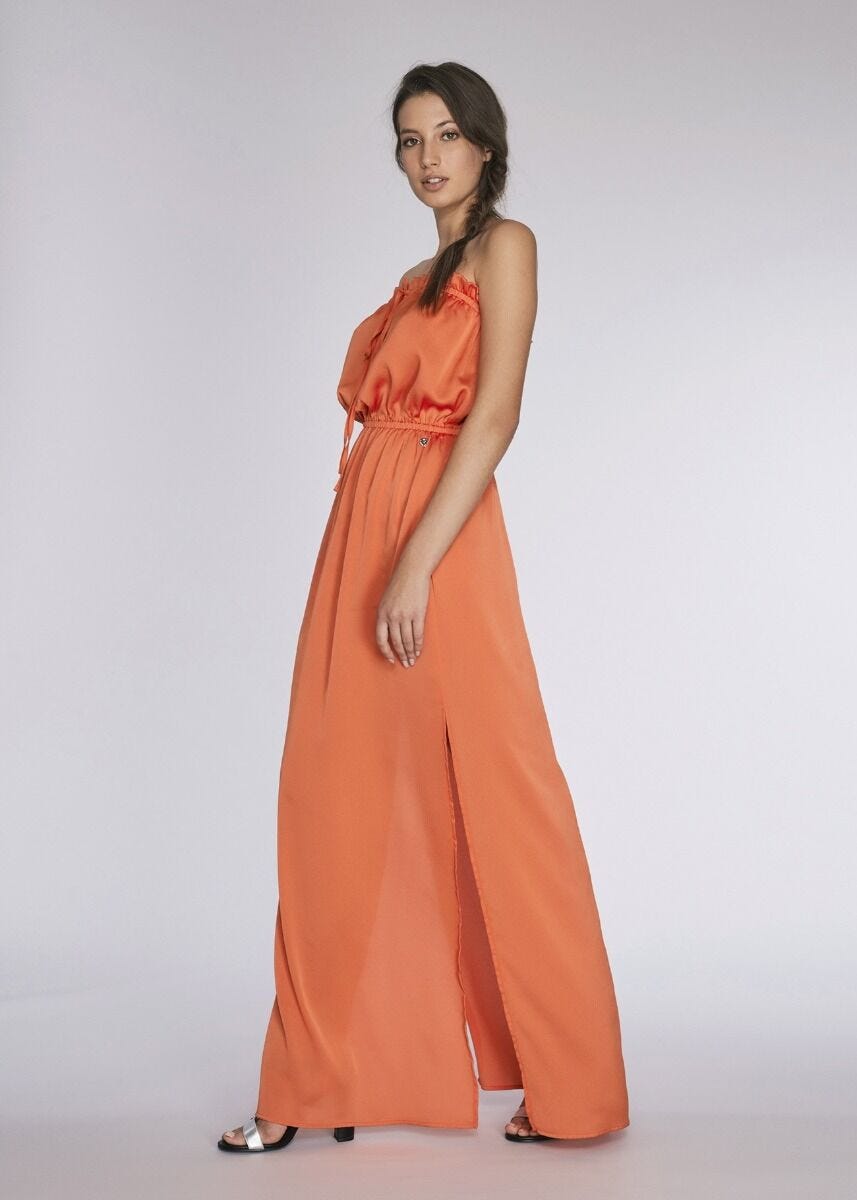 Satin maxi dress with slit 