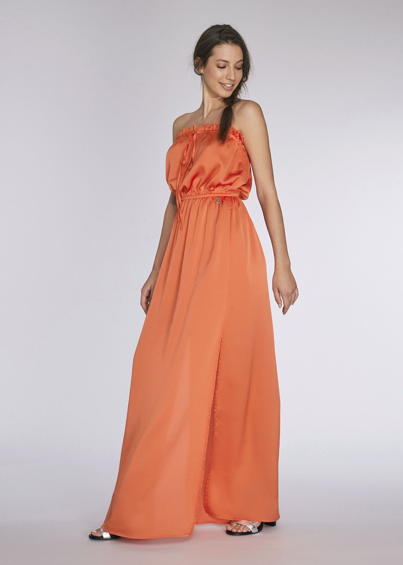 Satin maxi dress with slit 