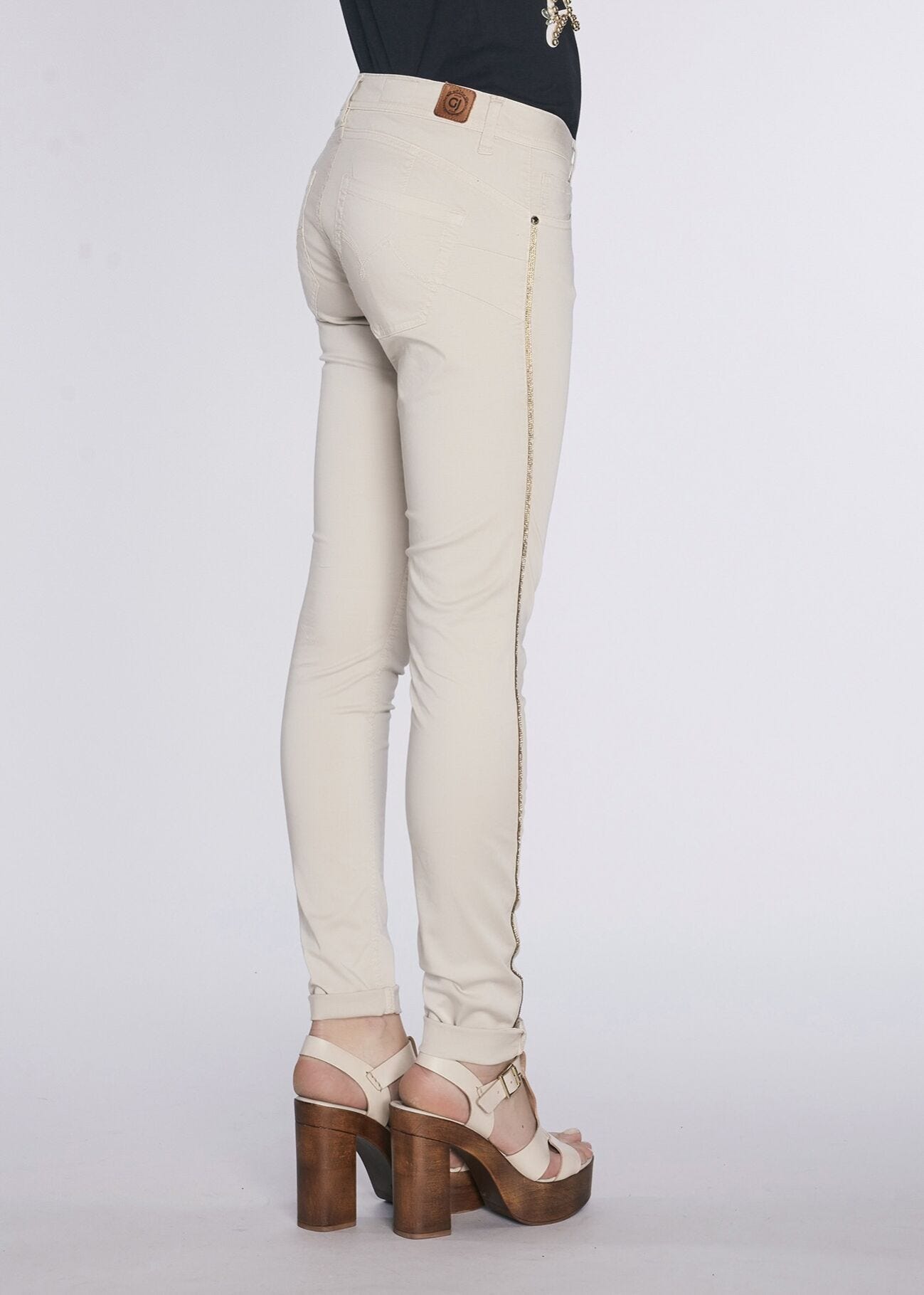 Pantalone skinny con riga lurex