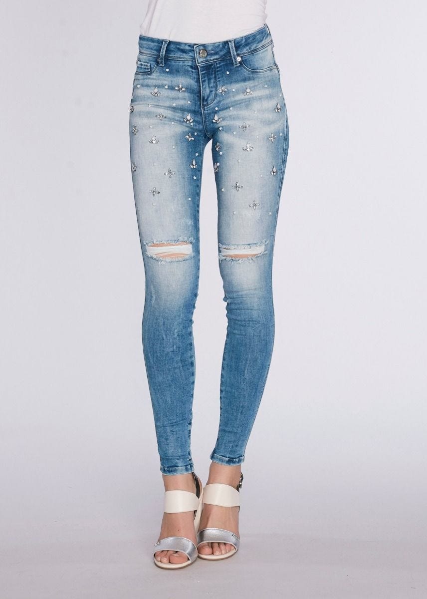 Jeans skinny com strass