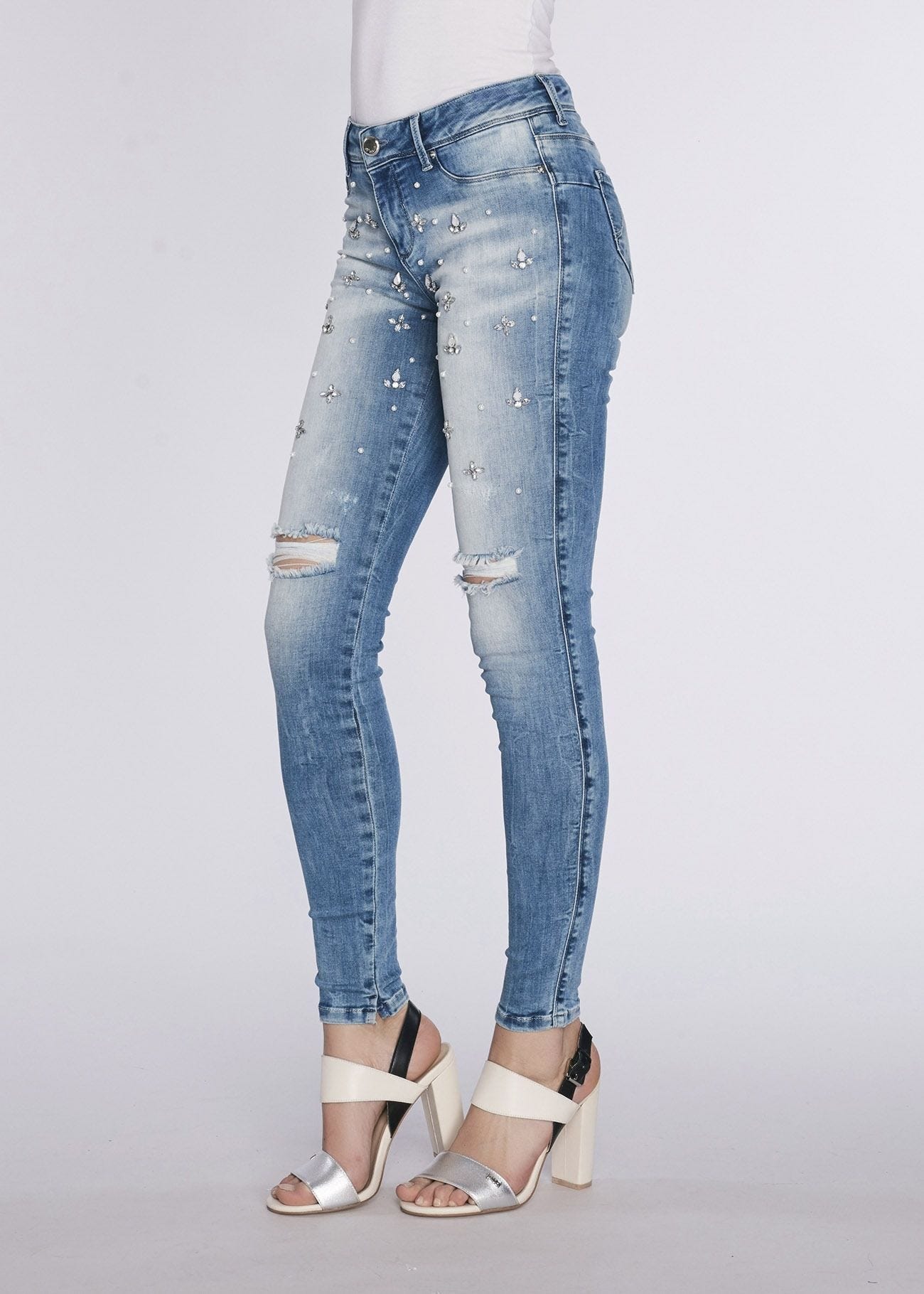 Jeans skinny com strass