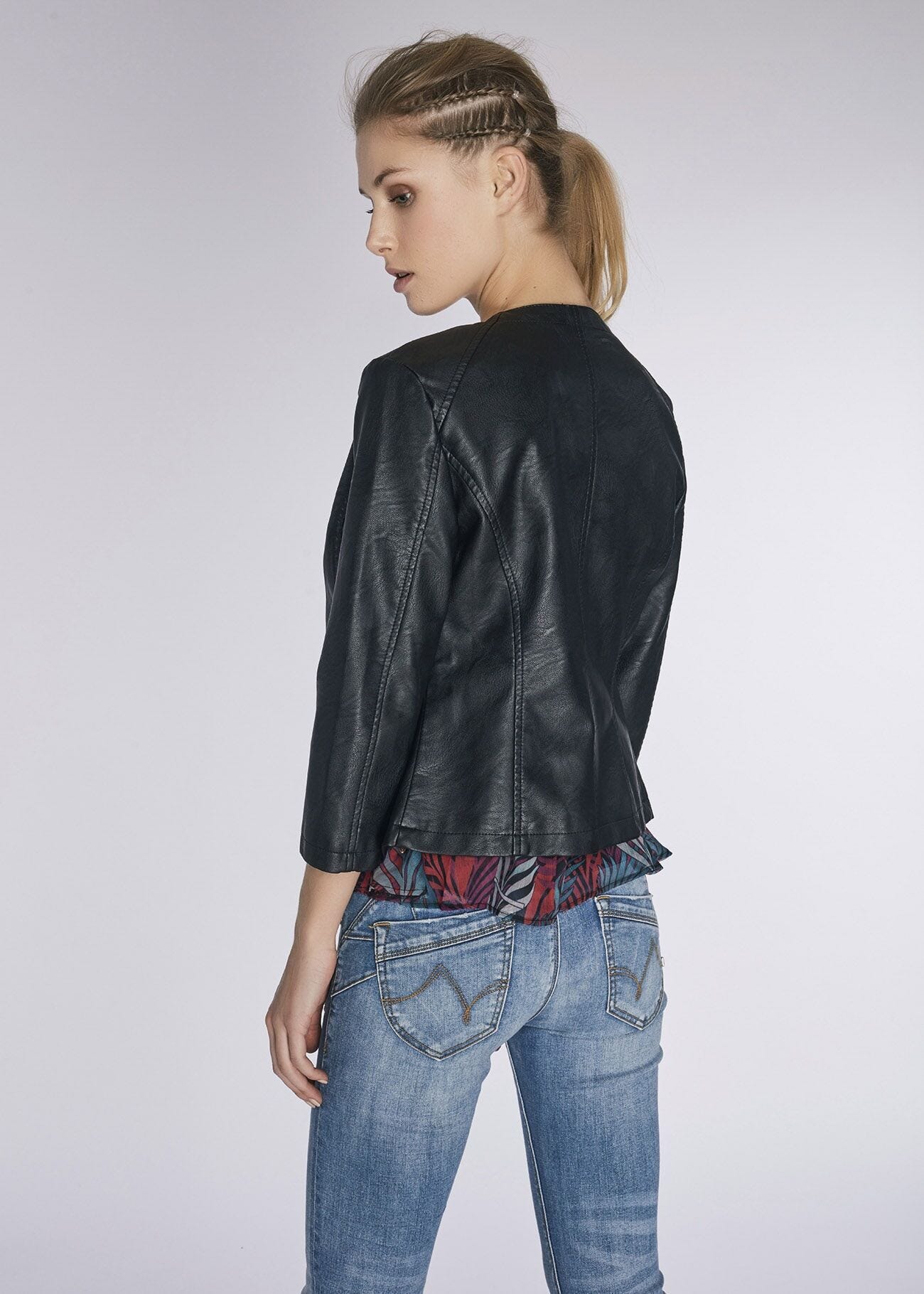 Faux leather crew neck jacket 