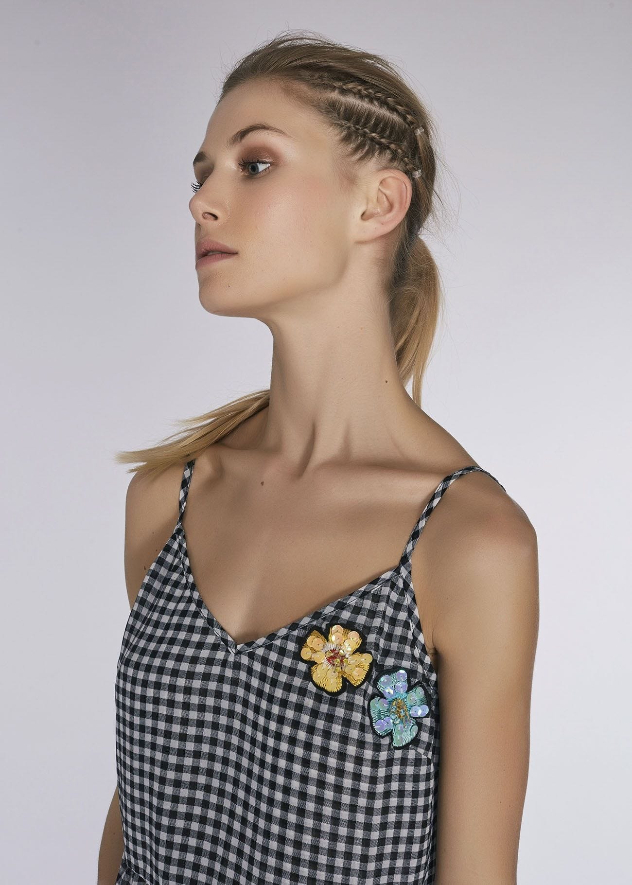Chiffon top with floral patches 