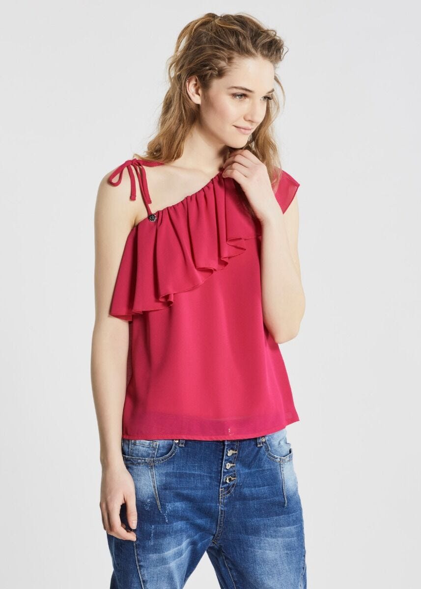 One-shoulder top with ruching 