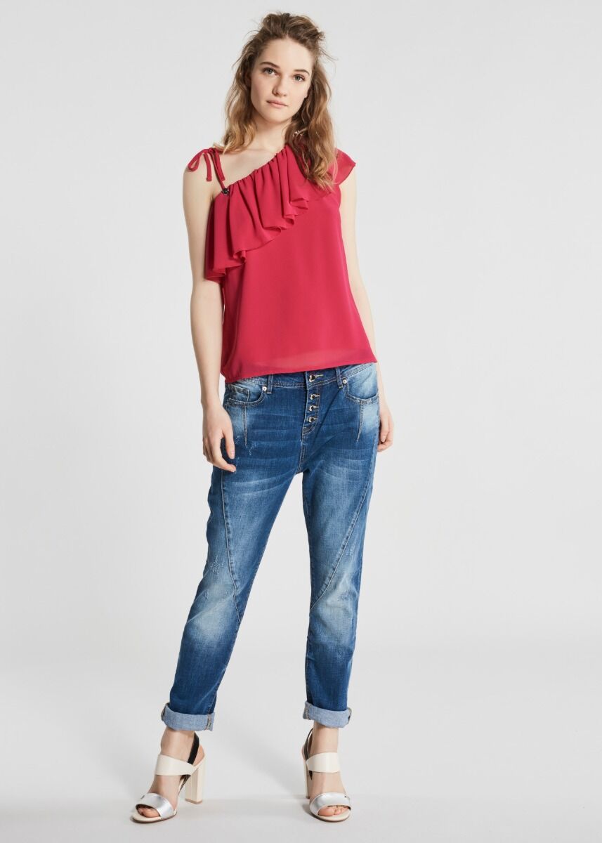 One-shoulder top with ruching 