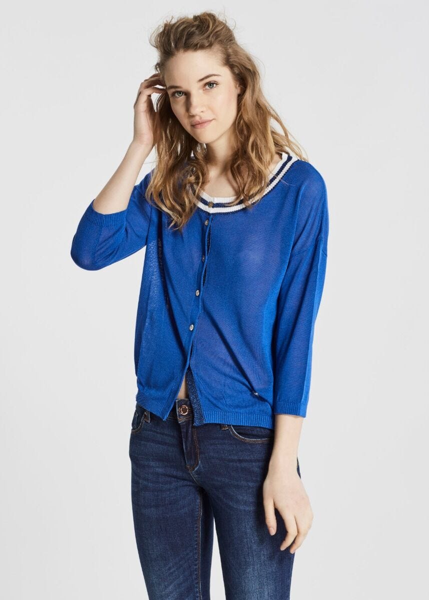 Viscose cardigan with sporty stripes 