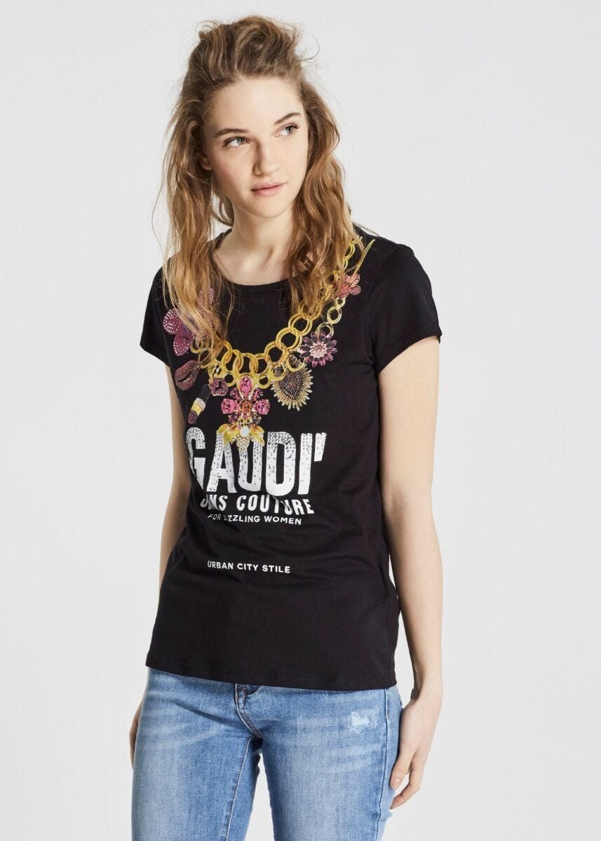 T-shirt in jersey con strass