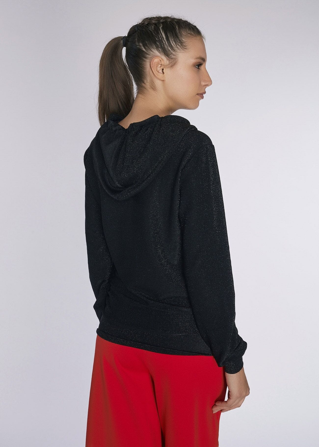 Sweat &agrave; capuche en jersey et lurex  