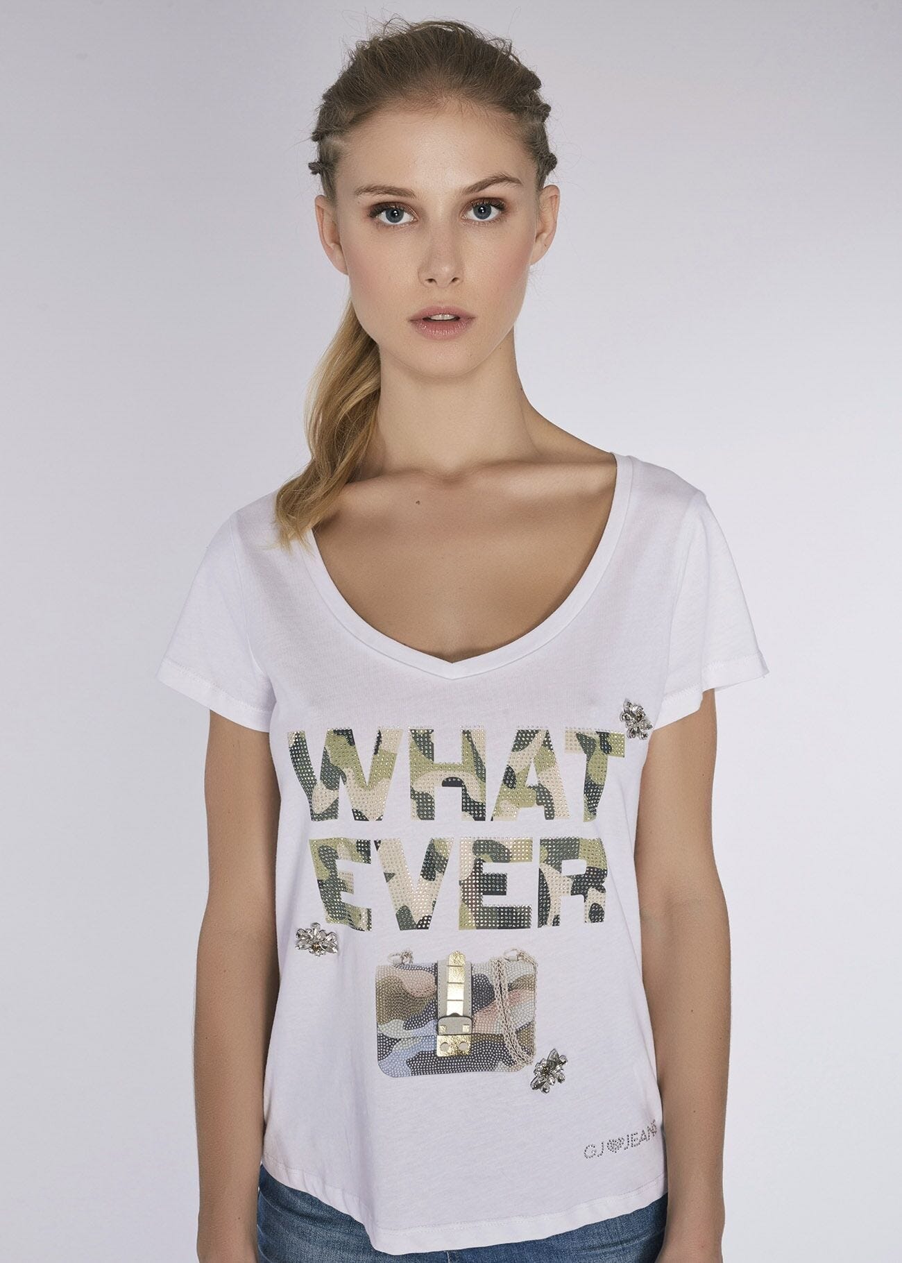 T-shirt in jersey con collo a V