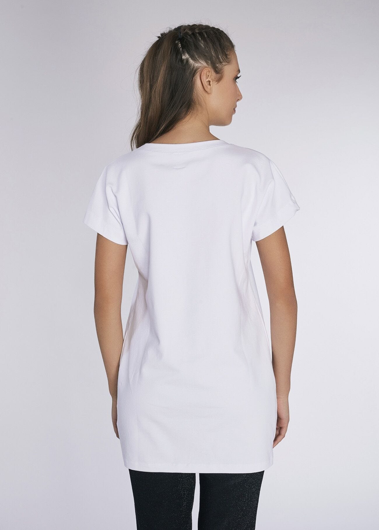 T-shirt lunga con stampa laminata