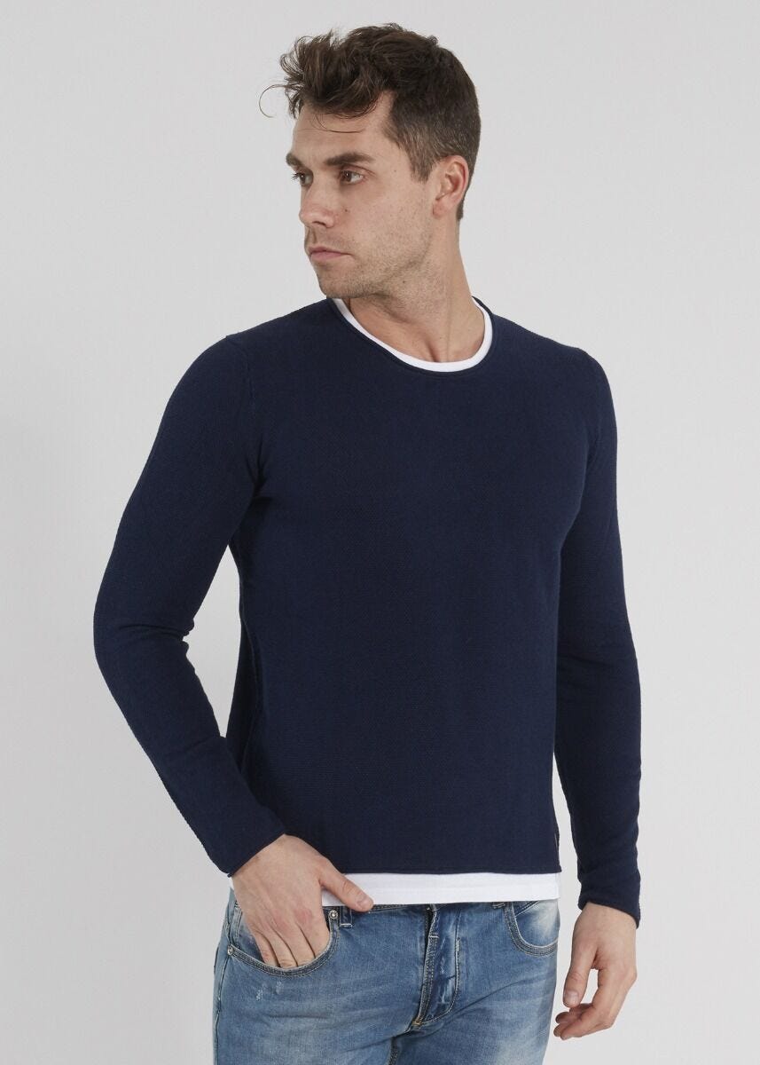 Pull en coton avec d&eacute;tails en jersey 