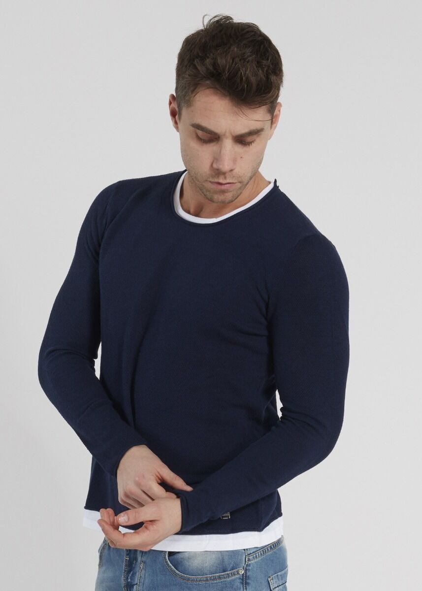Pull en coton avec d&eacute;tails en jersey 
