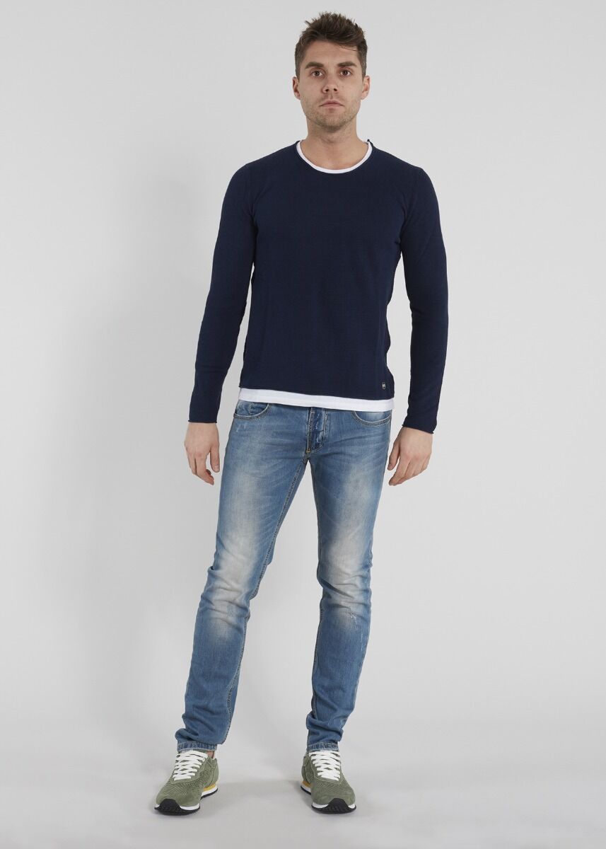 Pull en coton avec d&eacute;tails en jersey 