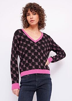 2001-3616 Maglia a V con logo jacquard Gaudì Jeans