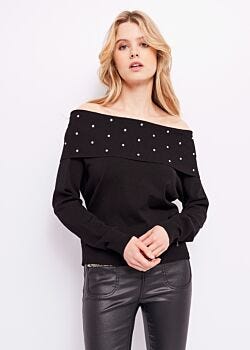 Black Maglia off the shoulder con strass Gaudì Jeans