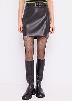 Black Faux-leather miniskirt with belt Gaudì Jeans