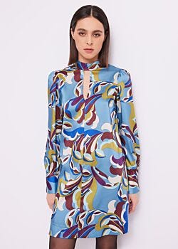 Ashley Blue-brown Robe en sergé imprimé Gaudì Fashion