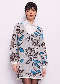 Whisper White-flwrs Floral wool and alpaca dress Gaudì Jeans