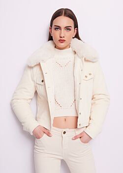 White E Velvet jacket with fur Gaudì Jeans