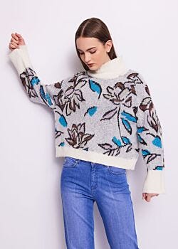 Whisper White-flwrs Maglia in misto lana jacquard Gaudì Jeans
