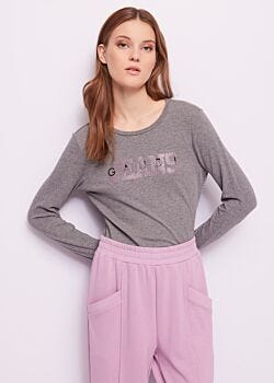 Pewter Mel. T-shirt gris en coton avec logo Gaudì Jeans