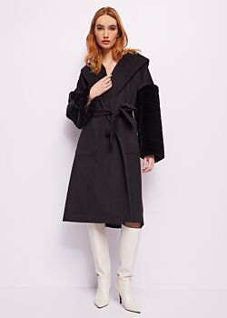 Black Manteau en drap avec fourrure synthétique Gaudì Fashion