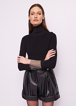 Black Maglia dolcevita con rete e strass Gaudì Fashion