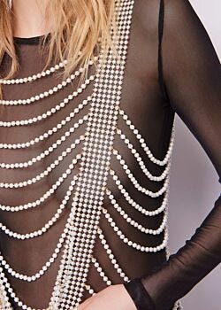Black-pearls Tulle tshirt with beads Gaudì Fashion