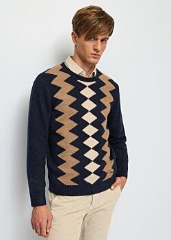 Sky+silver+brown Maglia blu in misto alpaca e lana Gaudì Uomo