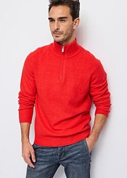 Rosso Maglia rossa in misto lana con zip Gaudì Uomo