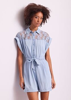 Denim Light Women's chambray jumpsuit with lace Gaudì Jeans