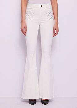 Bianco Pantaloni da donna flare con tasche Gaudì Jeans