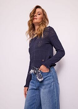 Maglia donna blu con rouches Gaudì Jeans