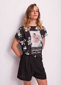 Black T-shirt donna nera con strass Gaudì Jeans