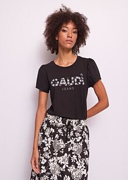 Black T-shirt noir en coton pour femme Gaudì Jeans