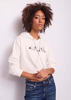 Egret Sweat-shirt blanc en coton avec logo pour femme Gaudì Jeans