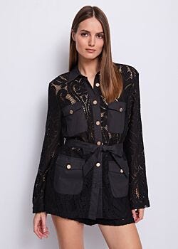 Black Giacca da donna nera con cintura Gaudì Fashion