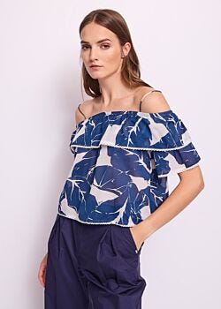 2101 Egret-2991 Nav Top en coton imprimé pour femme Gaudì Fashion