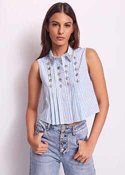 2100 White-3976 Airy Women's striped cotton top Gaudì Fashion